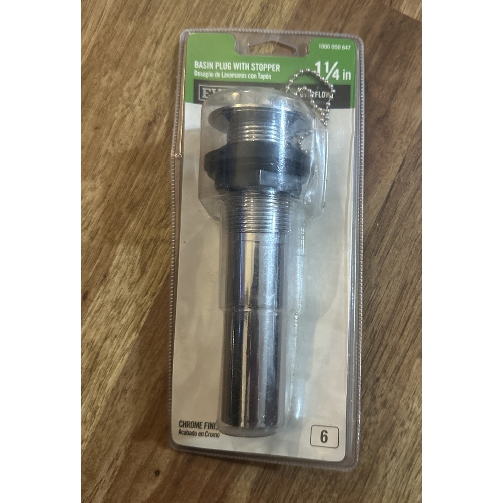 Everbilt 1000 050 647 1-1/4" Overflow Basin Plug With Stopper ~‎ Chrome Finish